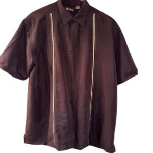 Centro Striped Panel Casual Button-Down Black Bowling Shirt - Size XL